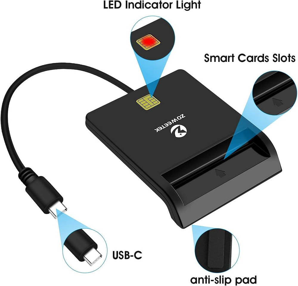 Type C CAC Reader, Smart CAC Card Reader USB C for DOD Military Common Access CA
