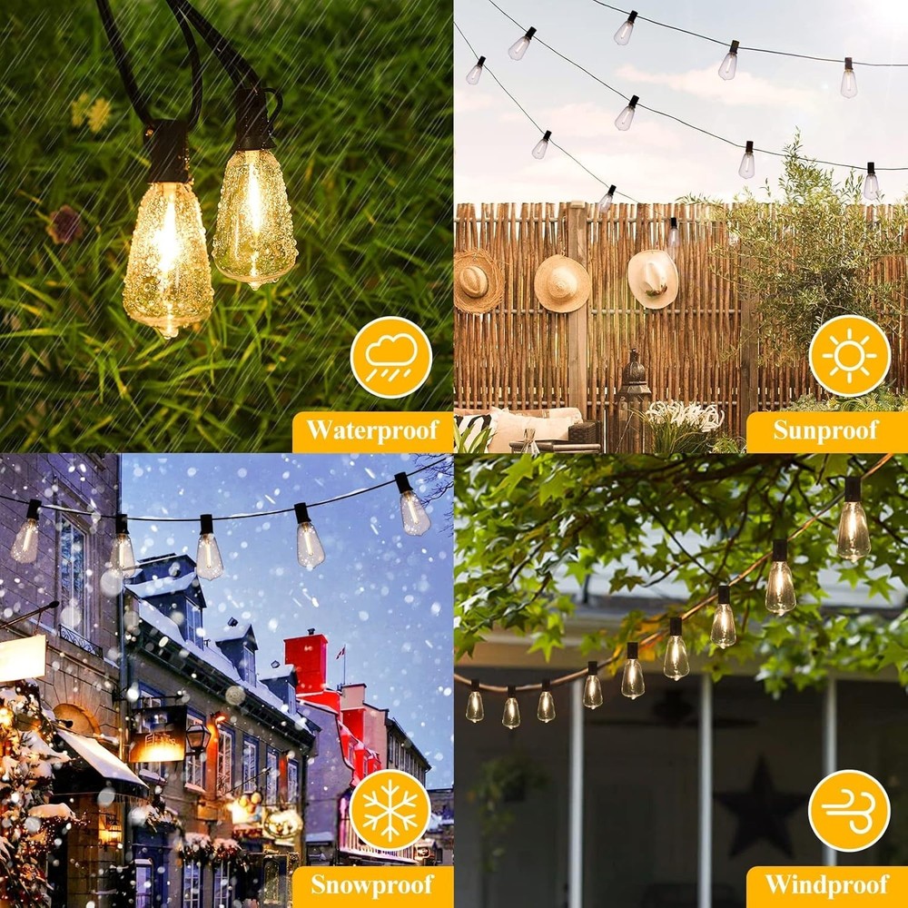 100FT LED String Lights 52 ST38 Edison Bulbs Waterproof Dimmable