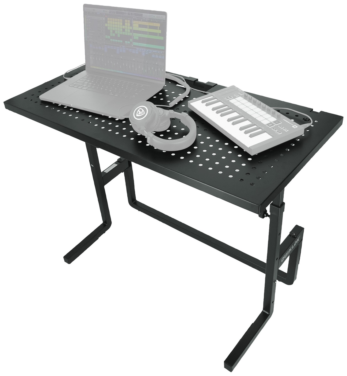 Quik Lok DJ233 Foldable DJ Table Workstation w/Perforated Shelf+Laptop Stand