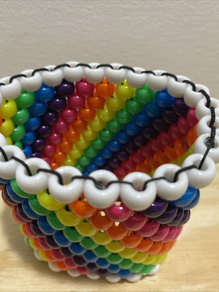 White and Rainbow Kandi Cuff 12 Rows with 24 Beads Around