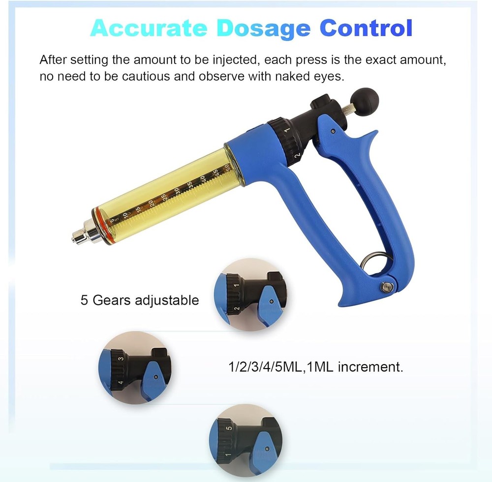 50ML Semi Automatic Livestock Syringe, Adjustable Continuous Repeating Syring...