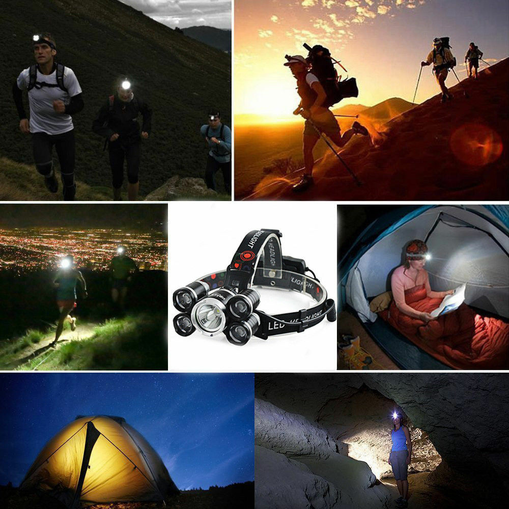 LED Headlamp 5 Head 18650 Headlight Flashlight Torch Light