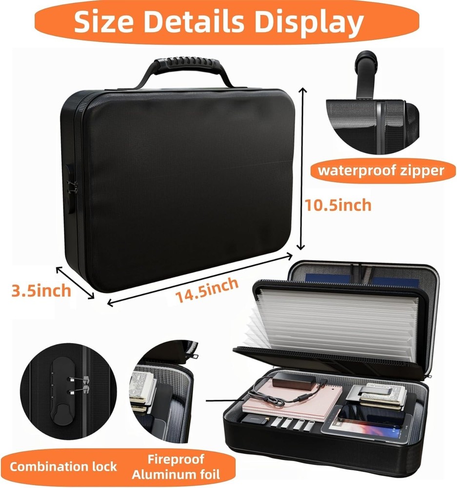 Fireproof Document Box with Lock - 5200℉ Water-Resistant Organizer Important Doc