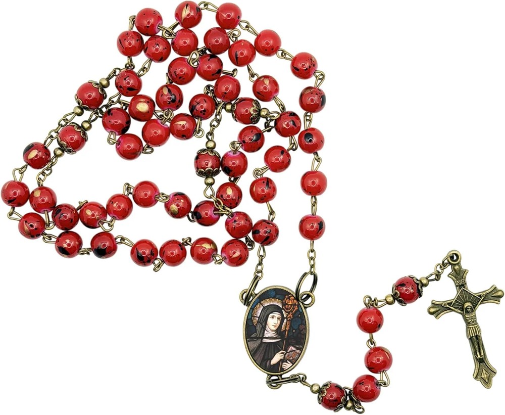 Saint Gertrude The Great Patron of Cats Red Round Beads