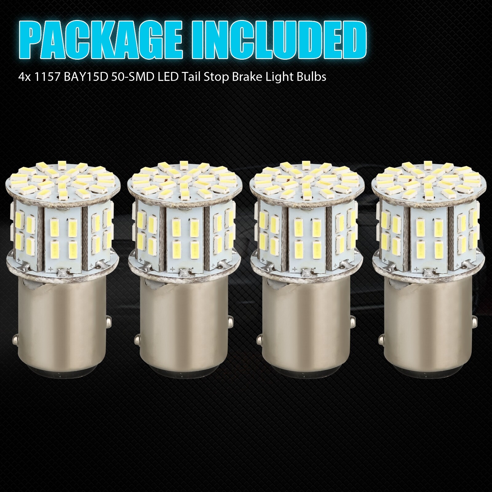 4x 1157 50-SMD LED Tail Brake Stop Reverse Parking Light Bulbs 6000K Super White