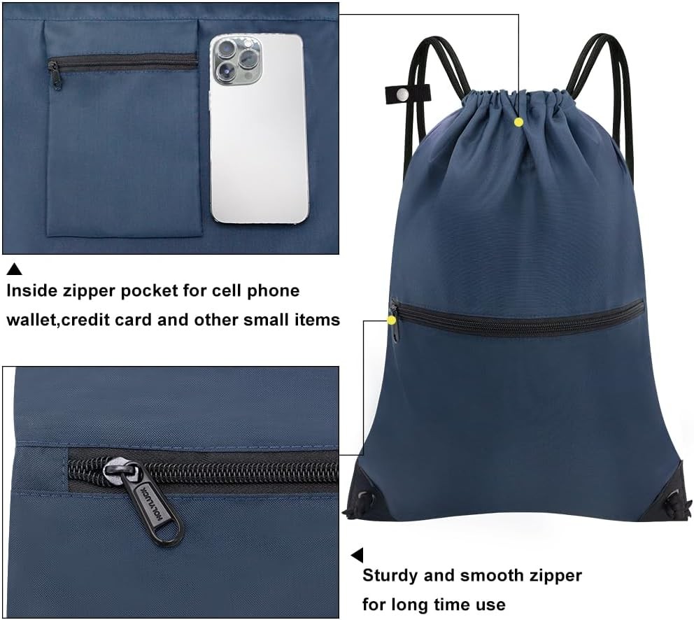 draw string back bag, Large Gym Sports backpack with front&inside Navy