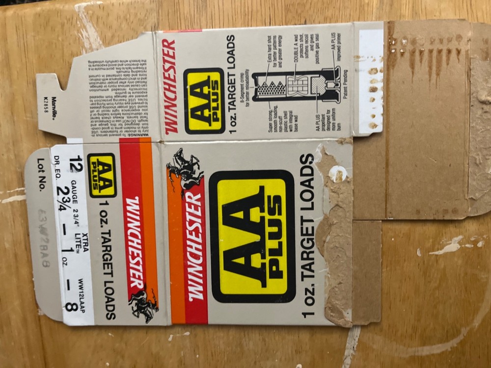 Winchester AA plus 12ga. empty shot shell box