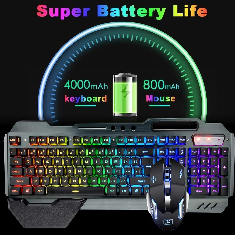 Full size Wireless Gaming Keyboard Mouse and Bluetooth Headset Set RGB Light PC
