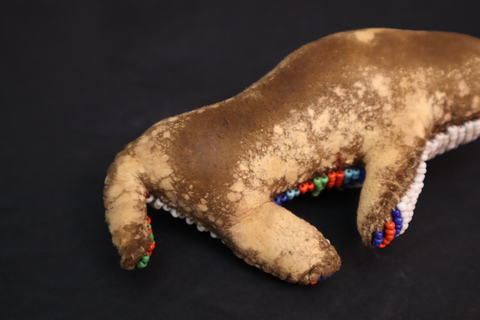 HAND MADE NATIVE AMERICAN BEADED LEATHER FETISH, BUFFALO AMULET