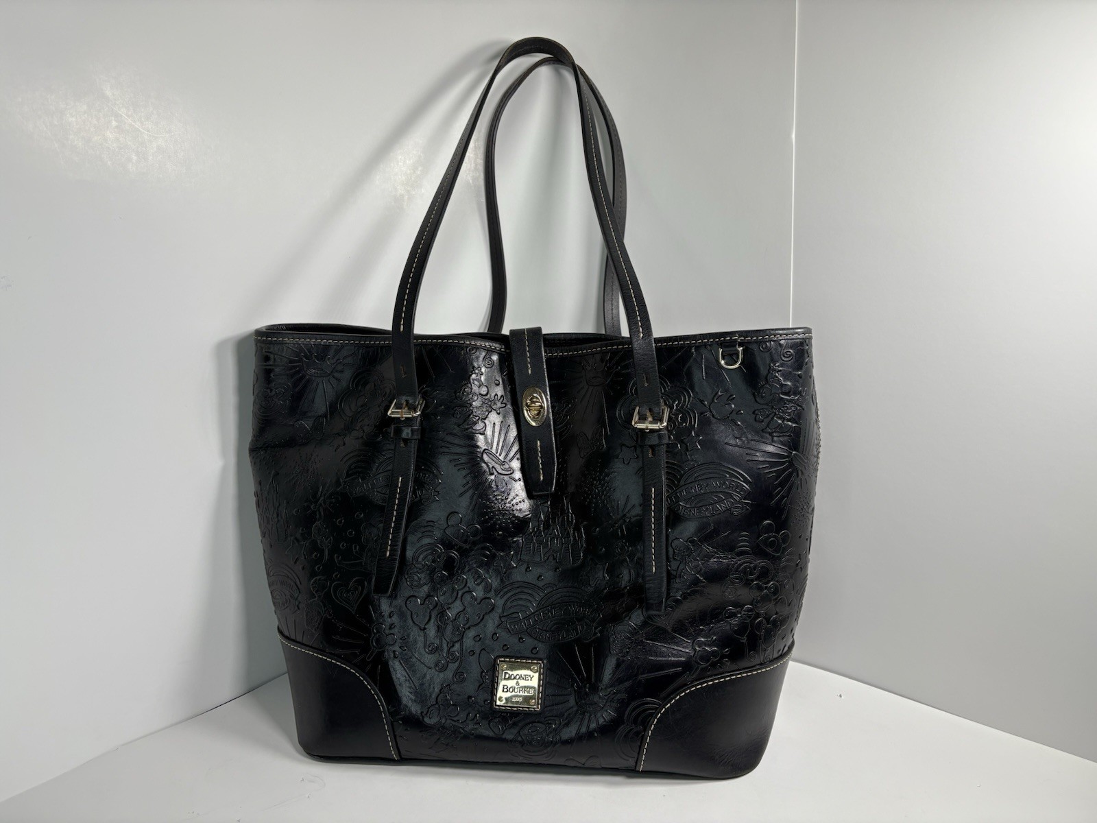 Dooney & Bourke Disney Black Embossed Leather Tote Bag Mickey Mouse Authentic