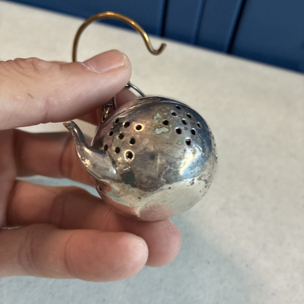 Vintage Silver Plated Tea Ball Teapot Infuser Strainer SET