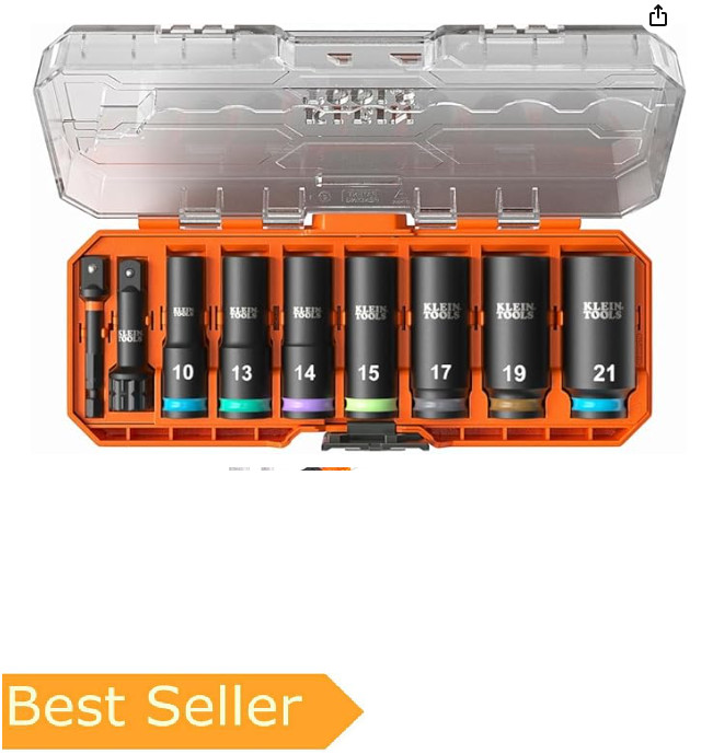 Klein Tools 65109IMPCTM KNECT Deep-Well 3/8-Inch Drive Impact Socket Set