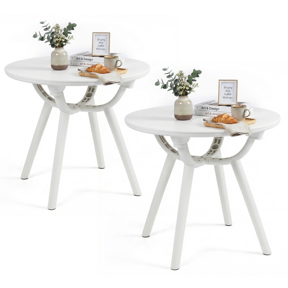 2PCS Outdoor Side Table 20” Round Storage Side Table Weather-Resistant End Table