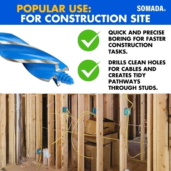 SOMADA Auger Drill Bit Set for Wood, 4-Piece, 1/2", 5/8", 3/4" and 1" Inch Size