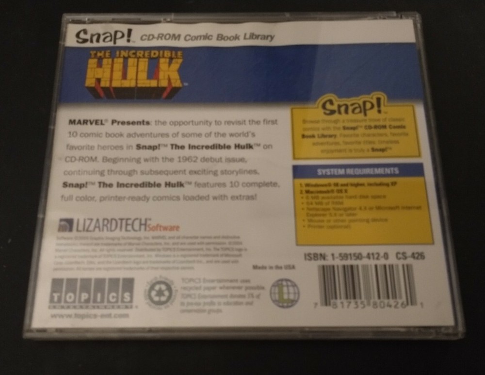 Incredible Hulk #1 Marvel - Snap- WIN MAC CD-ROM 10 Comic Collection 2004