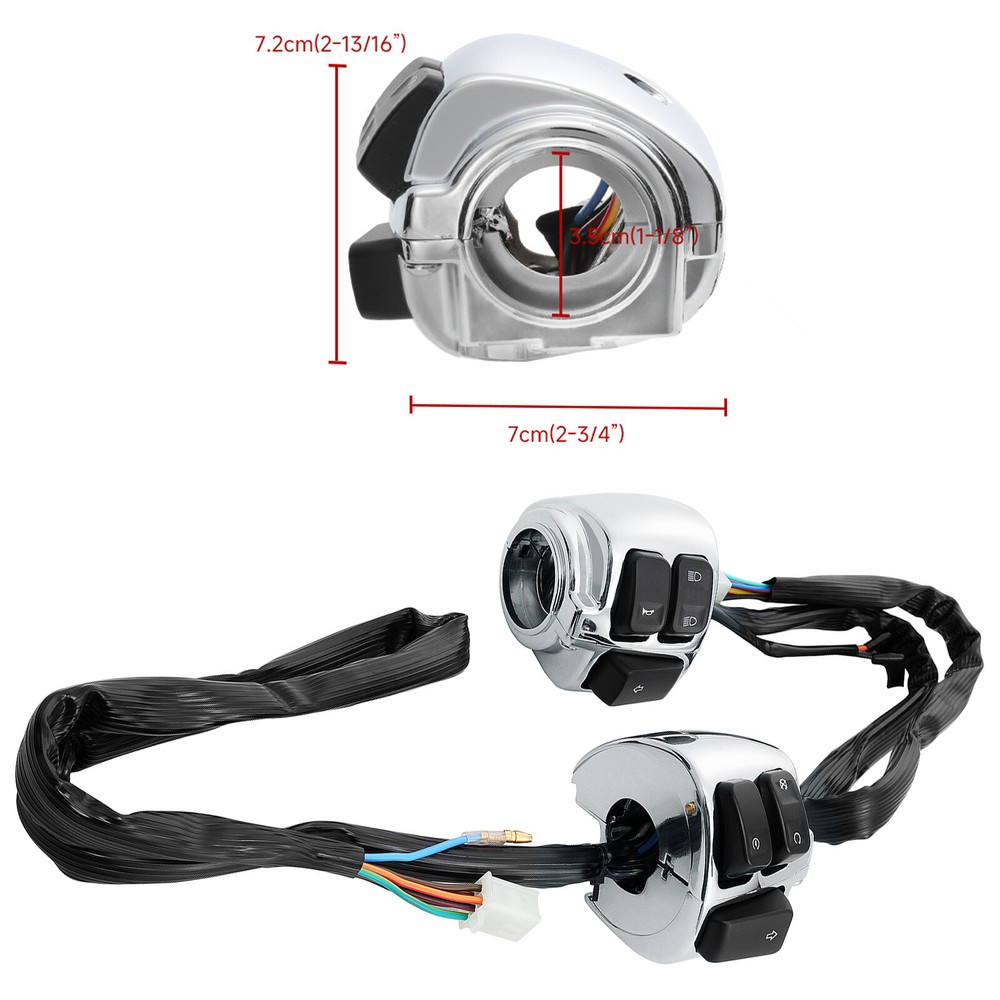 1 Pair Chrome Motorcycle 1"25mm Handlebar Control Switch With Wiring Harness