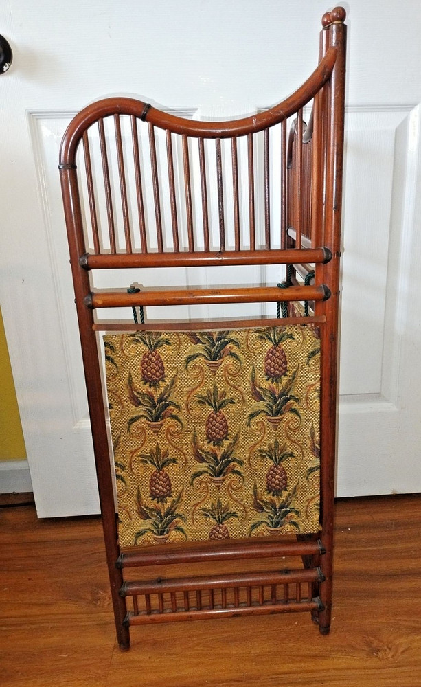 Wood and pineapple tapestry 2 panel folding fireplace screen