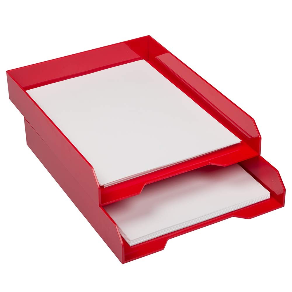 Stackable Paper Trays - Red - Desktop Document, Letter, & File Organizer Tray...