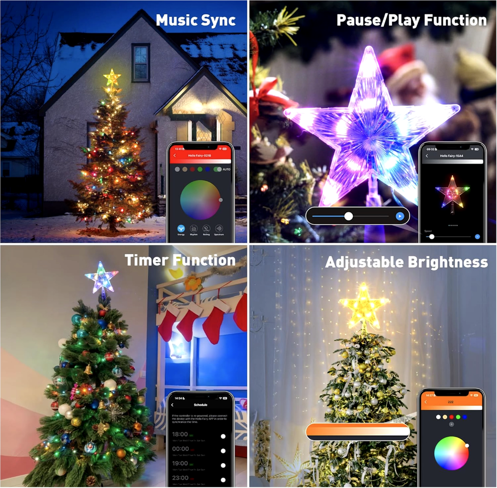Christmas Tree Topper MultiColor Lighted Star Remote&APP DIY with USB wire plug