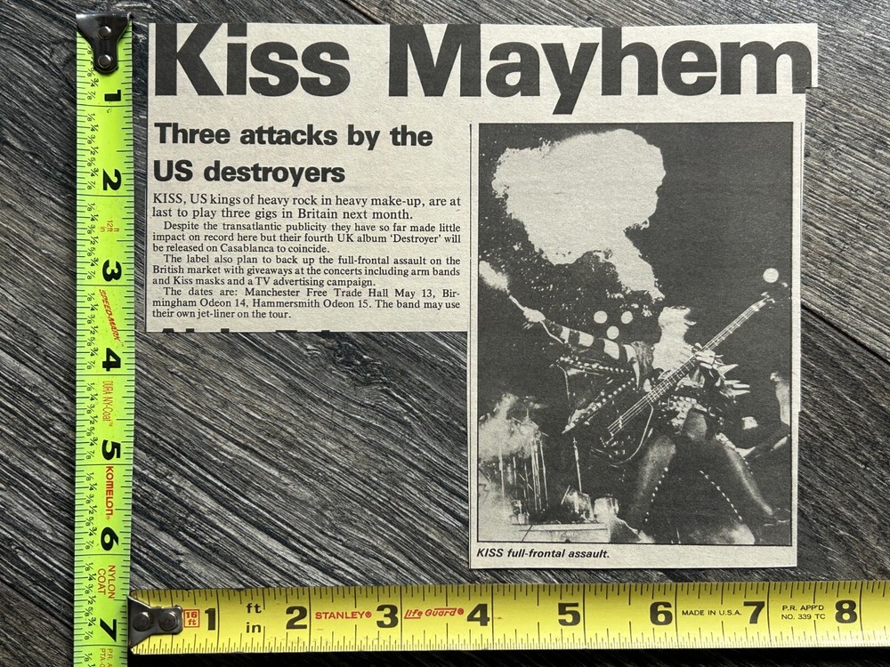 KISS Concert Ad Clipping Alive Destroyer Tour England 1976 Vintage Kiss Aucoin