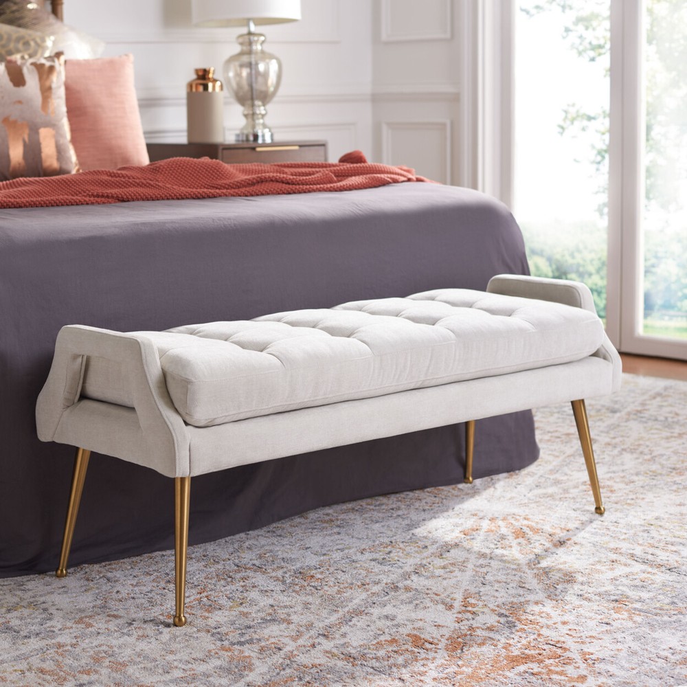 SAFAVIEH Everdeen Bench | Light Grey / Gold |