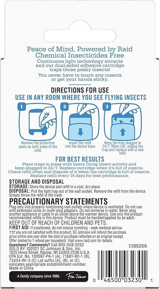 Raid Essentials Flying Insect Light Trap Refills, 2 Light Trap Refill Cartridges