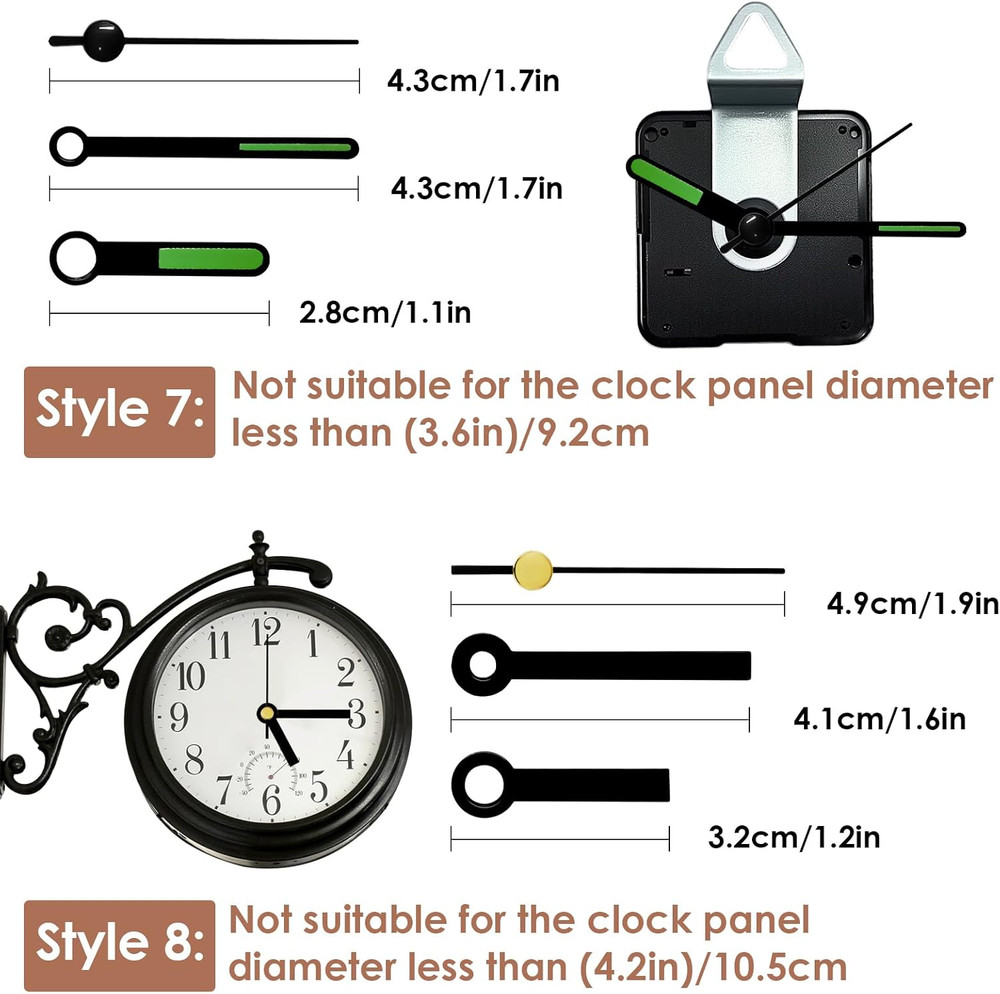 3PCS Clock Mechanism Replacement Kit Quartz Clock Movement with 8 Clock Hands