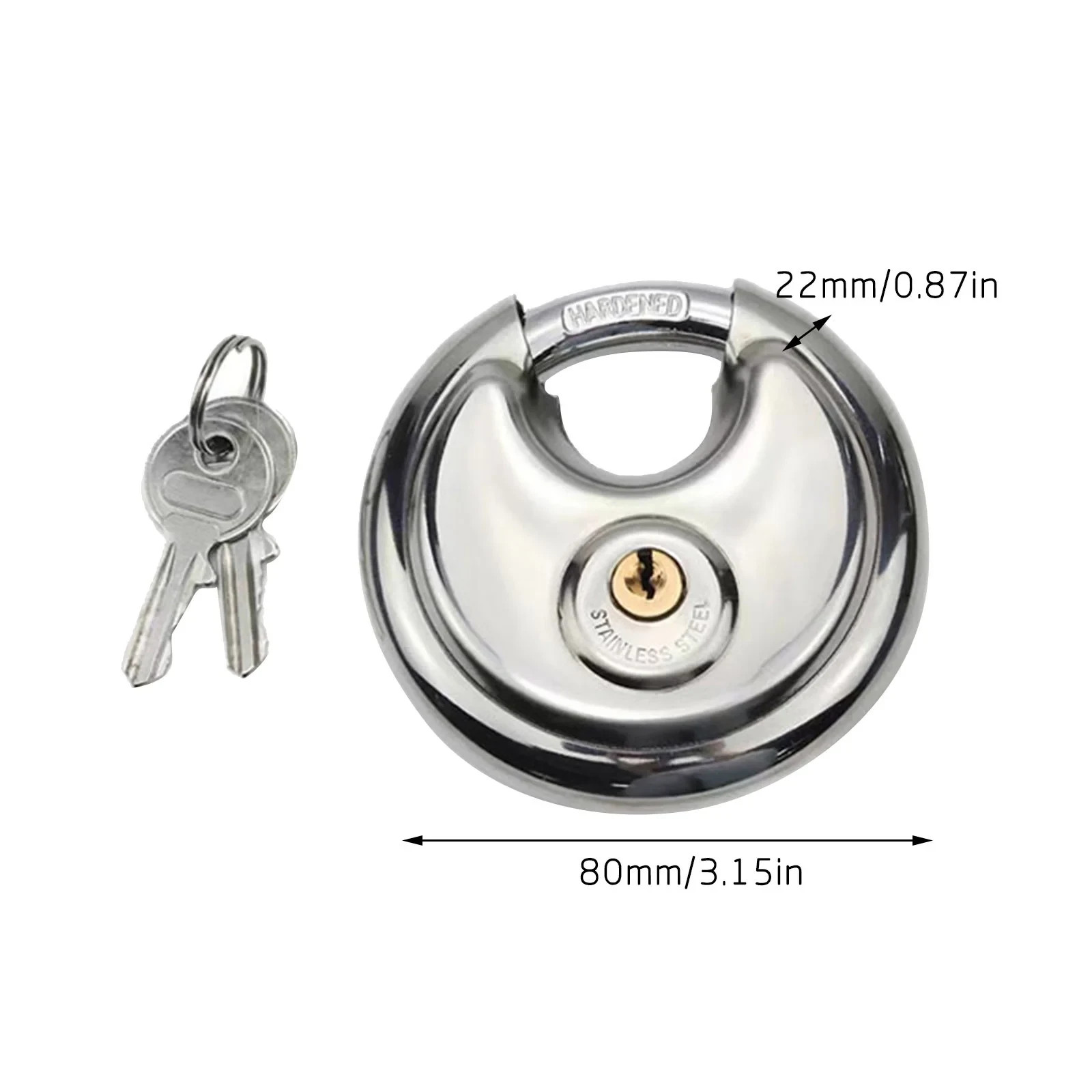 Disc Locks, Heavy Duty Steel Keyed Padlock Round Disc Locks for Storage 80mm
