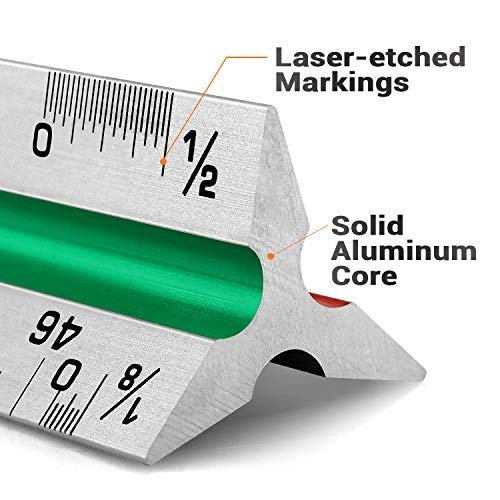 12" Architectural Scale Ruler Aluminum Architect Scale Triangular Tricolor