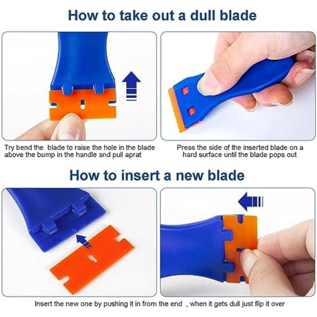 Plastic Razor Blade Scraper Tool, 6 Pcs Razor Scraper with 60 Pcs Plastic Blades