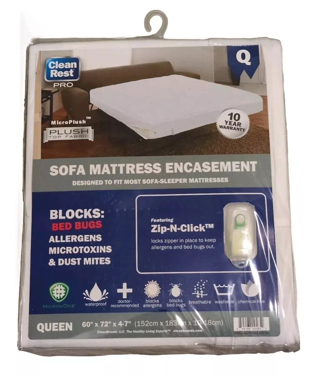 Sofa Mattress Encasement Cover Protector 60"x72"x7" Zip N Click Clean Rest Pro Q