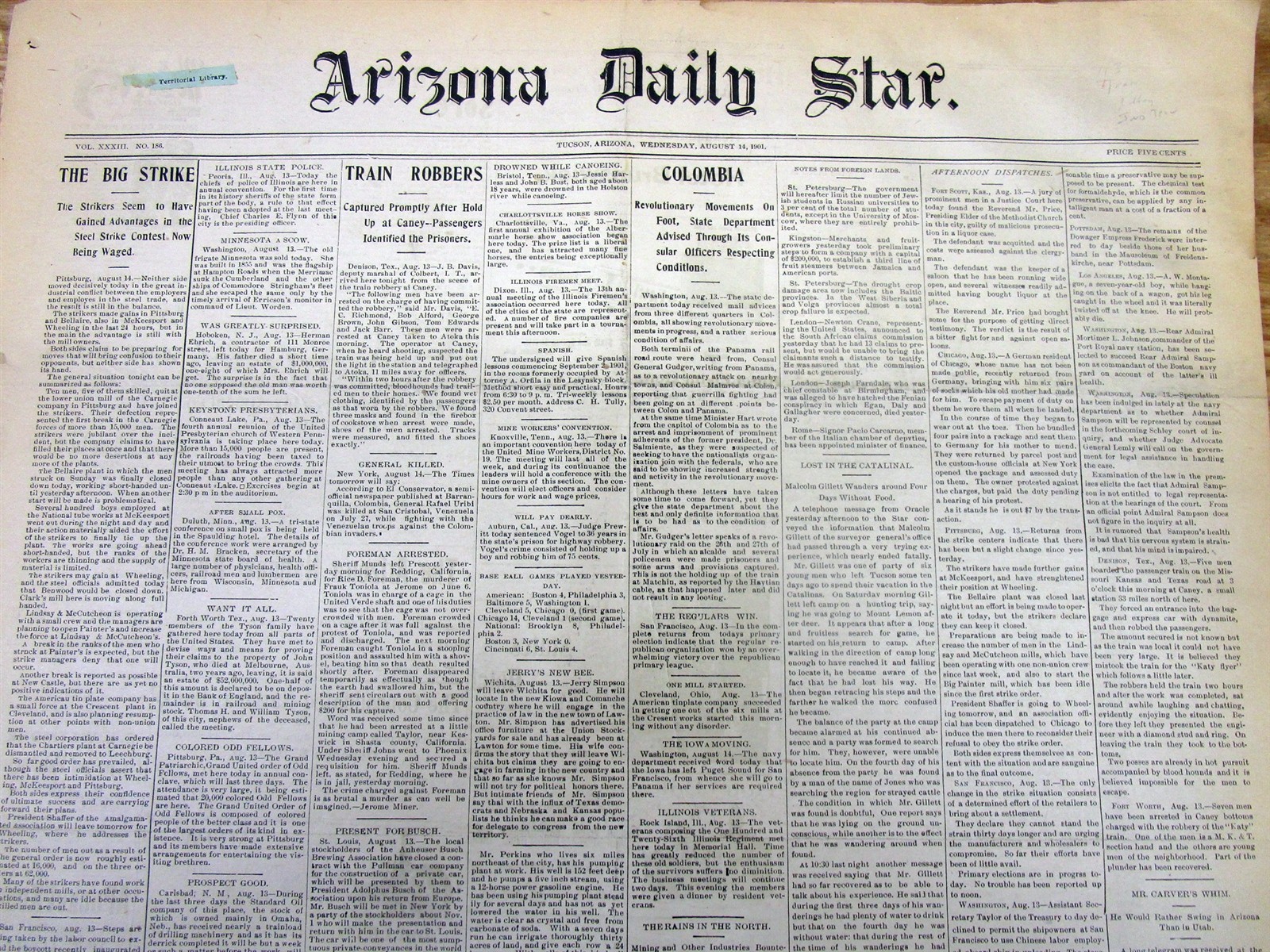 Lot of 5 1901 TUCSON Arizona Territory newspapers WILD WEST frontier 125 yrs old
