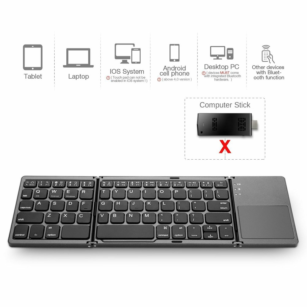 MOJO-HOME Bluetooth Wireless Folding Keyboard with Touchpad BLACK