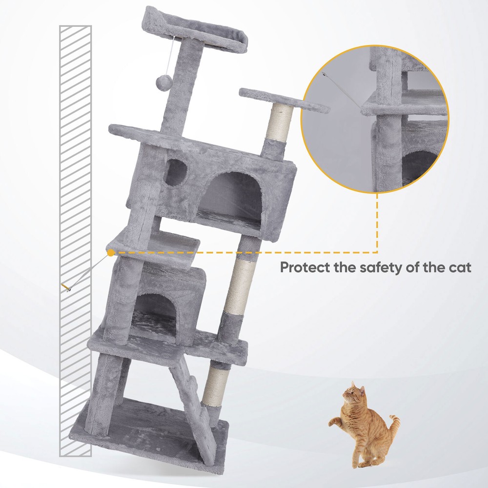 55 inch Cat Tree Tower Condo Cat Climbing Tree with Scratching Post Light Gray
