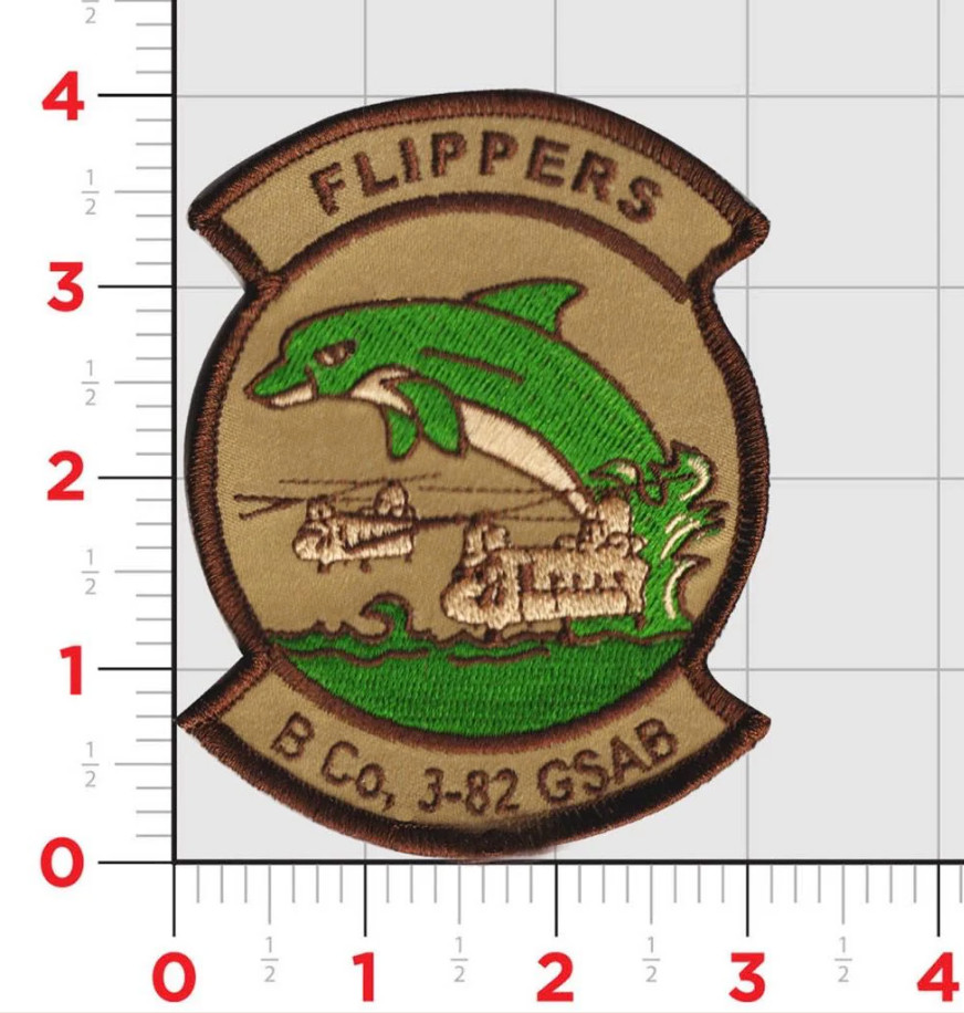 ARMY B CO 3-82 GSAB FLIPPERS EMBROIDERED PATCH WITH HOOK & LOOP