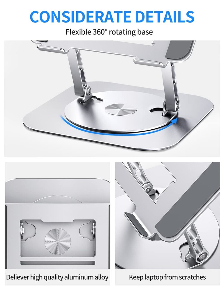 Adjustable Computer Stand with 360 Rotating Base, Ergonimic B-Silver