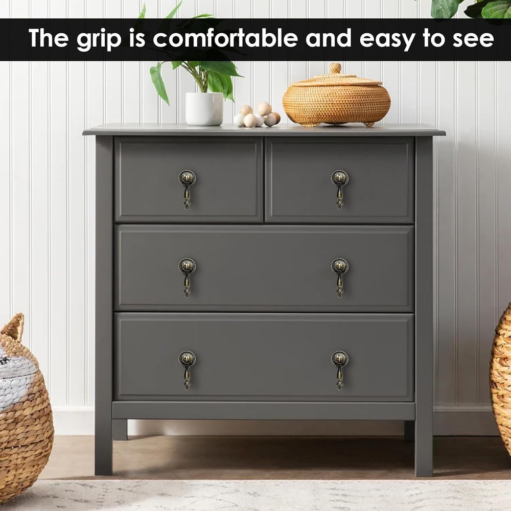 4 Pack Antique Bronze Cabinet Pull Handles – Vintage Tear Drop Drawer Knobs, Dec