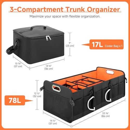 Trunk Organizer for SUV, Multi-Compartment Car Trunk Organizer, Car Large