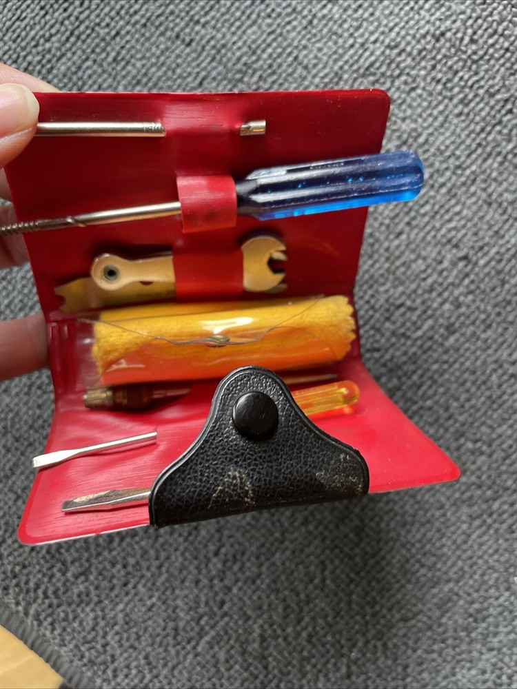Vintage 1950's plastic case auto kit small spanner, screwdriver, cloth adapter