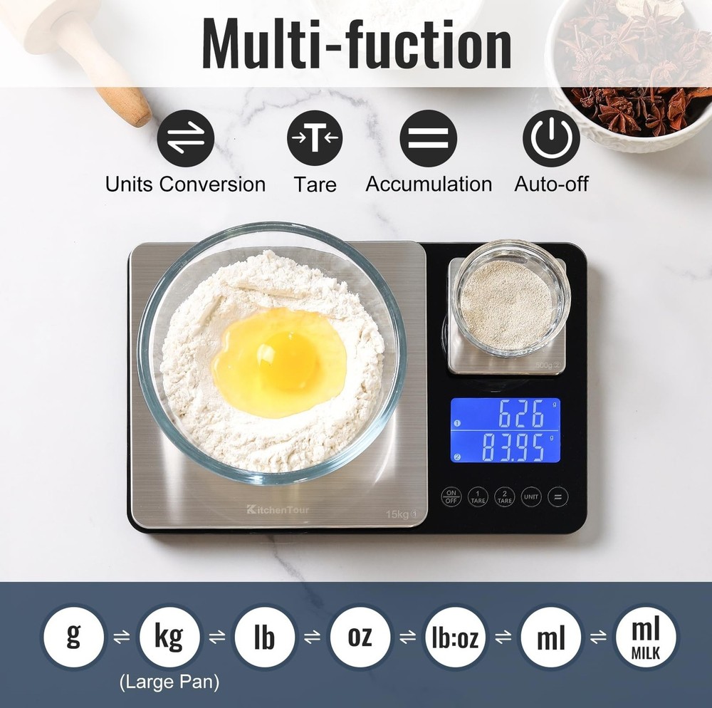 KitchenTour Dual Platform Digital Kitchen Scale with Total Weight Function - ...