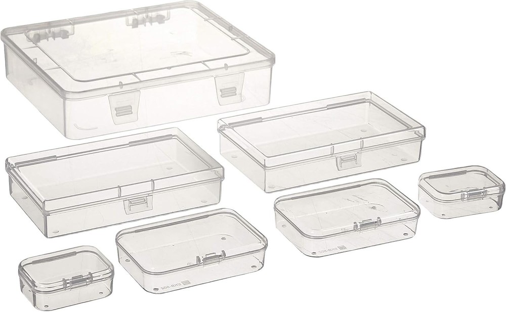 7 Pieces Mixed Sizes Rectangular Empty Mini Clear Plastic Organizer Storage B...