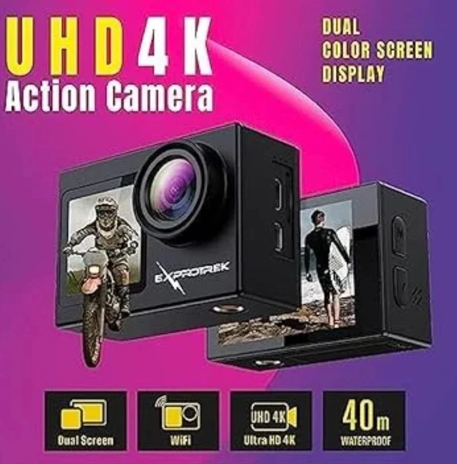 EXPROTREK UHD 4K ACTION CAMERA DUAL COLOUR SCREEN DISPLAY