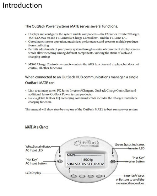 Outback Power MATE System Display and Controller