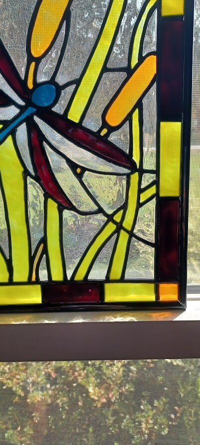Dragonfly Stained Glass Window Panel Hand Painted