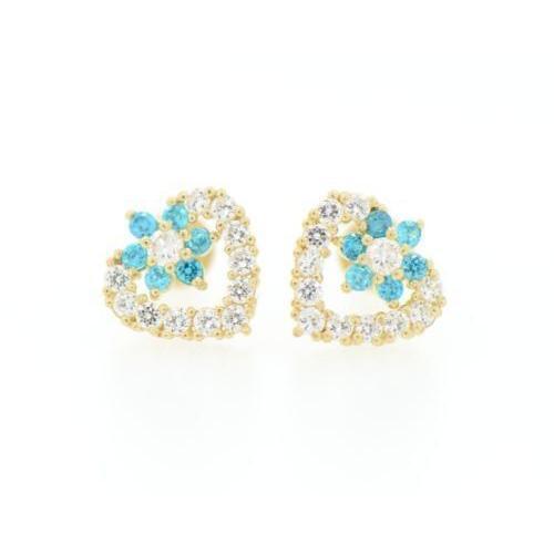 14K Yellow Gold Stud Heart Shape CZ Stud Earrings