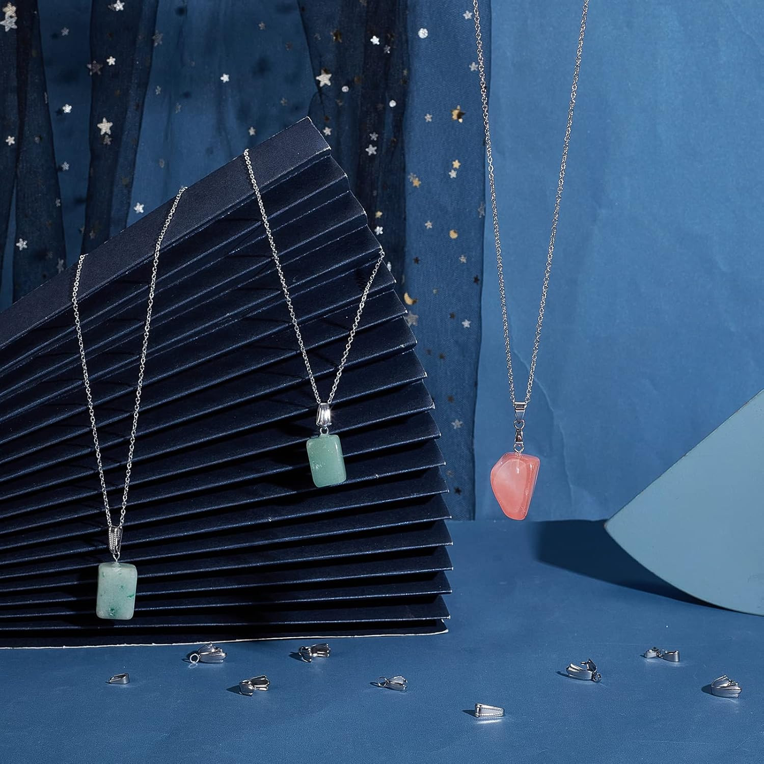 120Pcs Stainless Steel Pinch Bails for DIY Jewelry Charms and Pendants