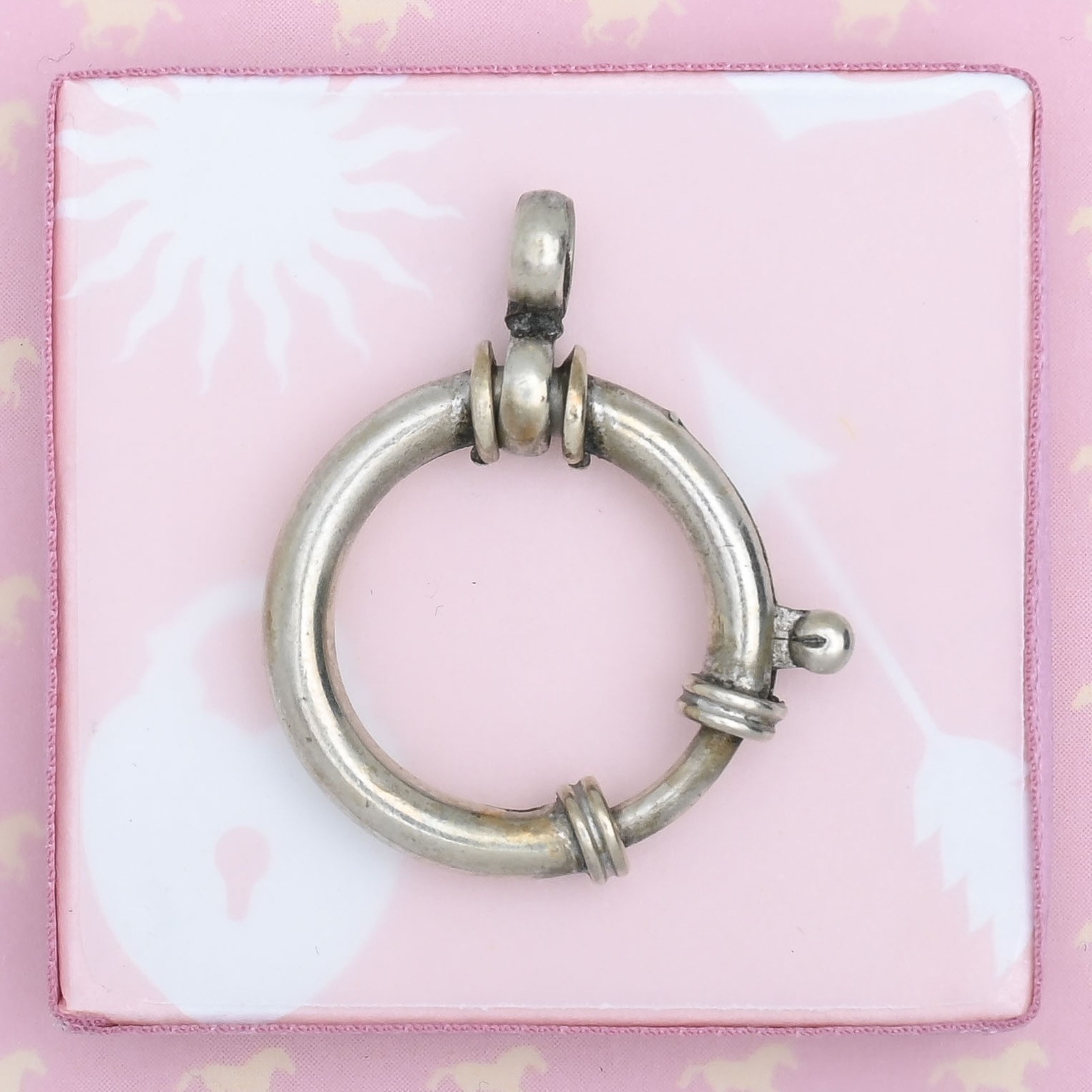 Antique Victorian Silver OVERsized Spring Ring Clasp for Charm Pendant