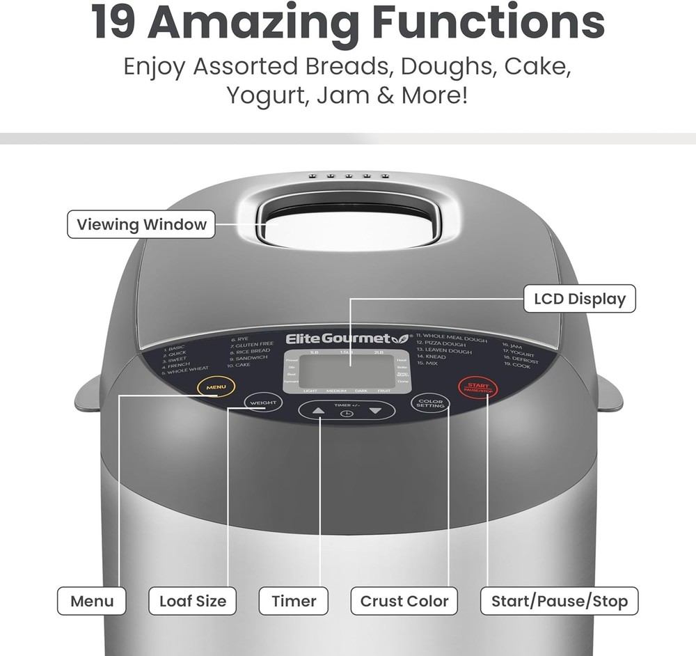 Luxury Programmable Bread Maker: 3 Sizes, 19 Functions, Perfect Bread Every Time