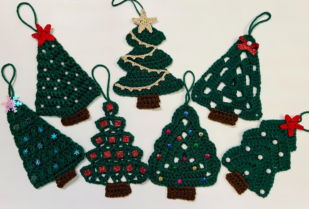 PDF Pattern 7 Crochet Trees Tree Ornaments Decor Gift Vintage