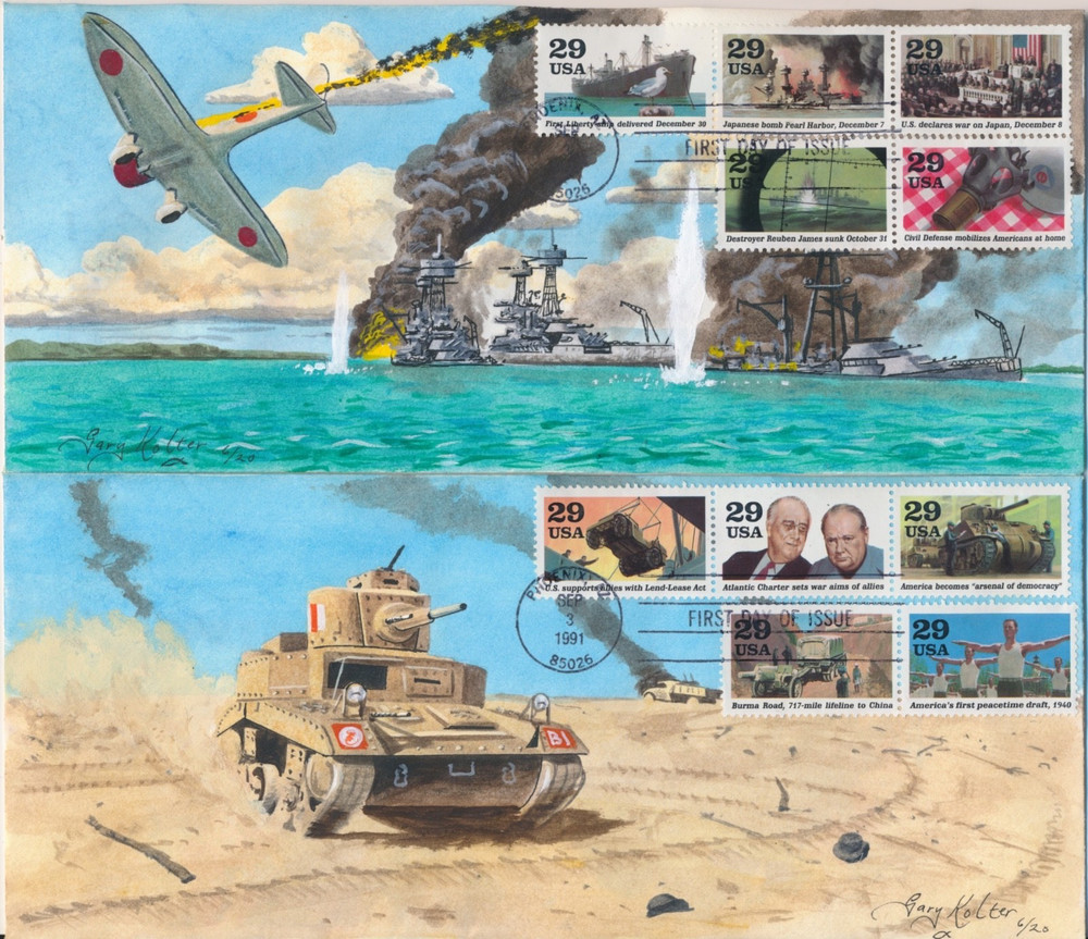 #2559A-J World War II Hand Drawn & Painted Gary Kolter cachet First Day Covers